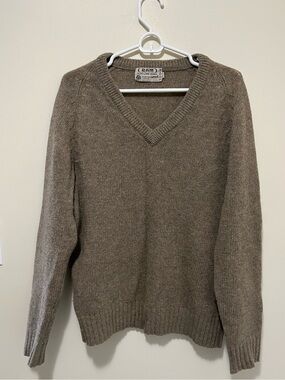 Vintage RAM Pure New Wool V-Neck Sweater Men's XL Brown Made in Macau Earth Tone